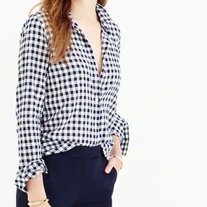J CREW Navy/White Gingham Button-Up Top